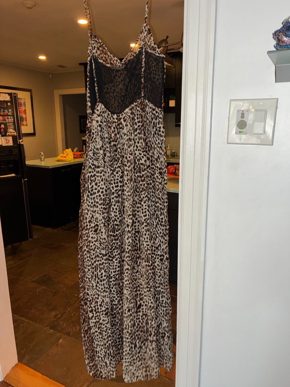 Under Skies Leopard-Print Maxi Slip Dress - Black and Cream